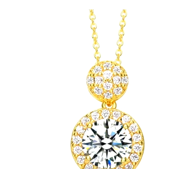 Genevive Sterling Silver 14K Gold Plated with Clear Round CZ Halo Necklace Boxed - Picture 2 of 3